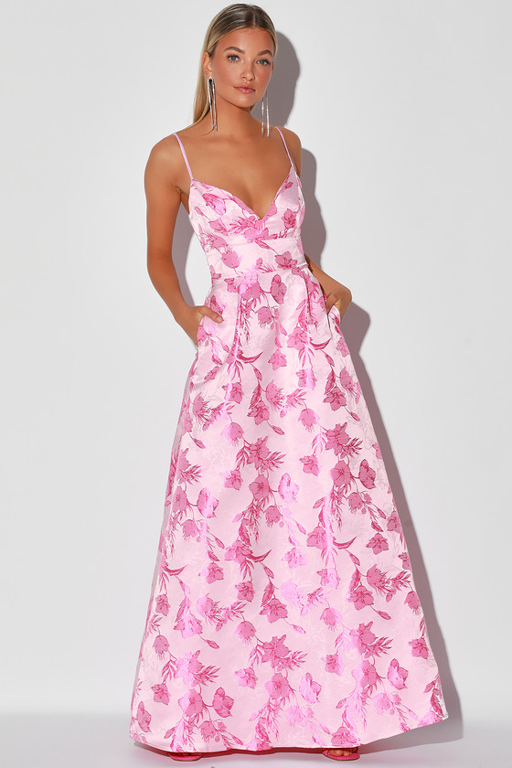 Gorgeous Hot Pink Dress - Jacquard Maxi ...